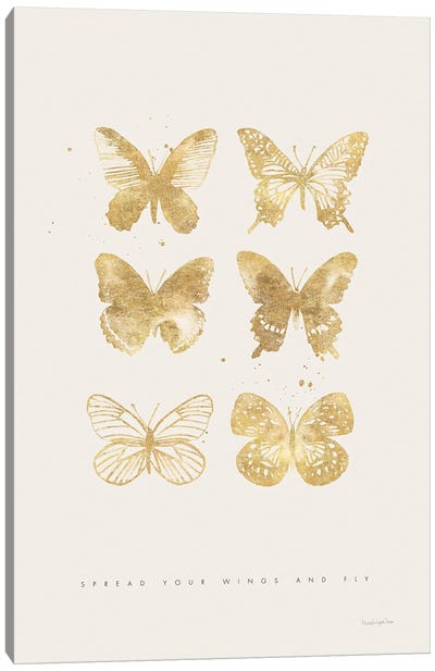 Six Gold Butterflies Canvas Art Print - Mercedes Lopez Charro