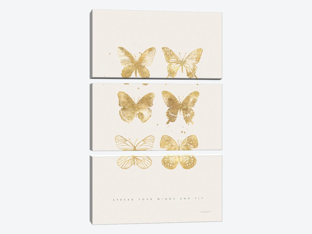Six Gold Butterflies by Mercedes Lopez Charro 3-piece Canvas Print