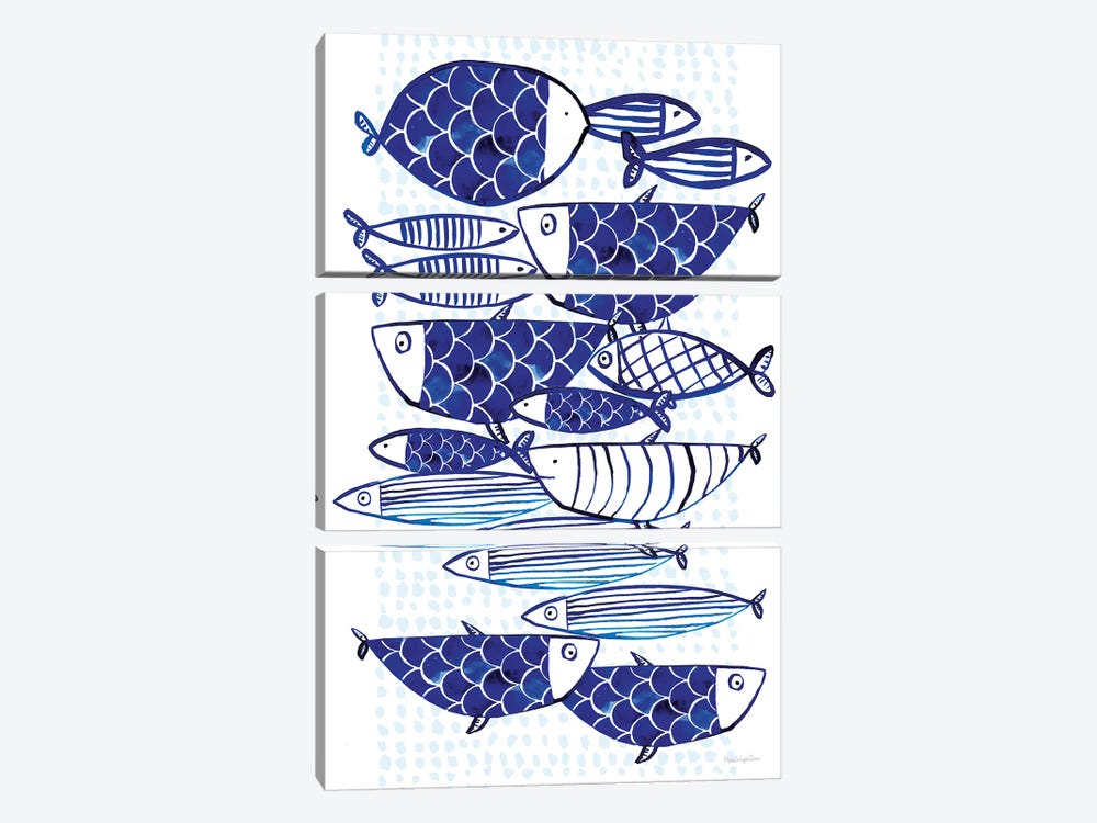 Blue Fish III by Mercedes Lopez Charro 3-piece Canvas Print