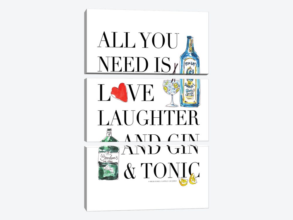 All You Need Is Gin by Mercedes Lopez Charro 3-piece Art Print