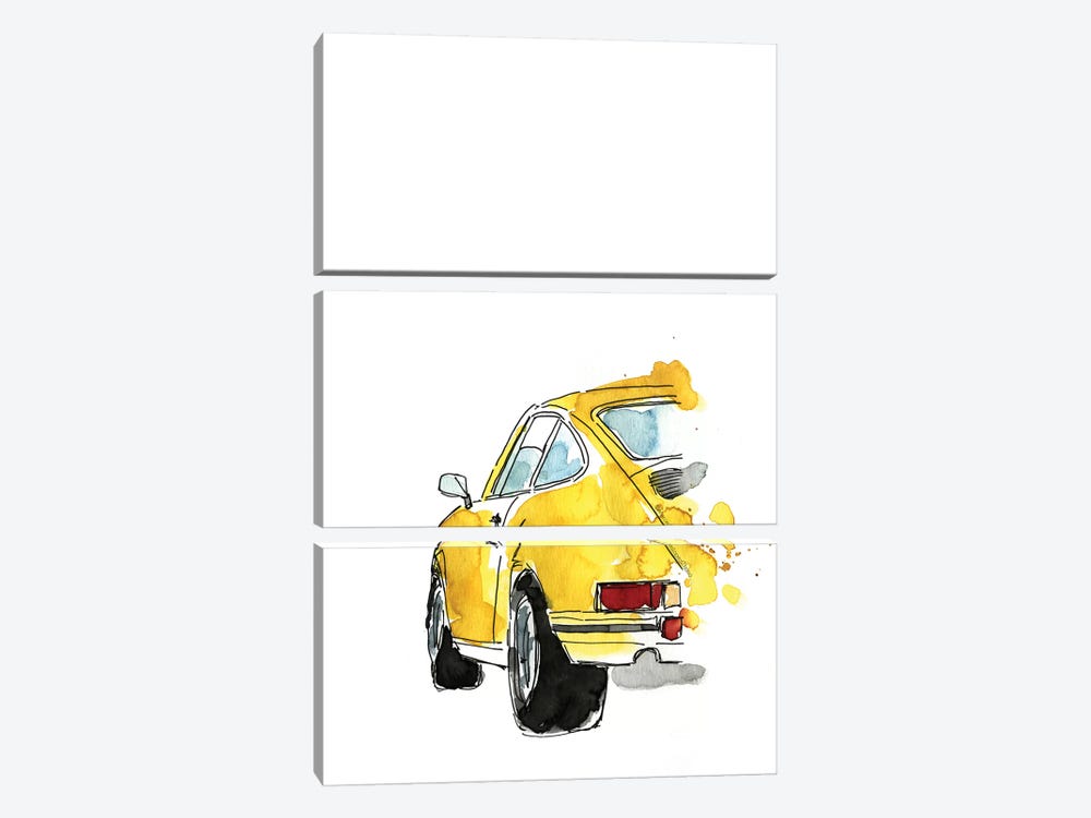 Yellow Porsche by Mercedes Lopez Charro 3-piece Canvas Art