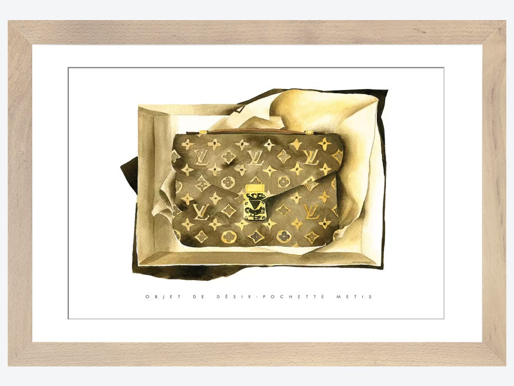Framed Canvas Art (Gold Floating Frame) - Louis Vuitton Bag by Mercedes Lopez Charro ( Fashion > Fashion Brands > Louis Vuitton art) - 18x26 in