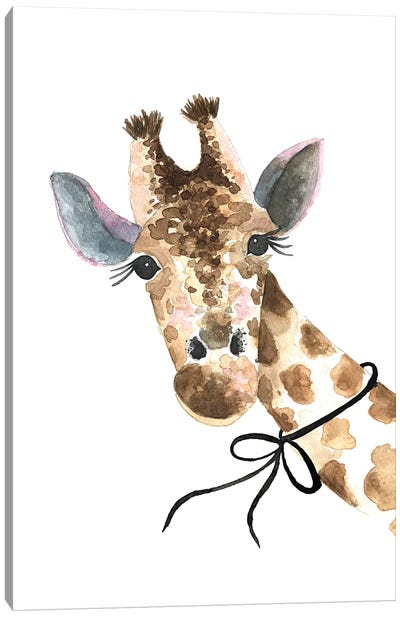 Giraffe With Bow Canvas Art Print - Mercedes Lopez Charro