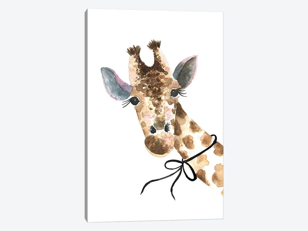Giraffe With Bow by Mercedes Lopez Charro 1-piece Canvas Artwork