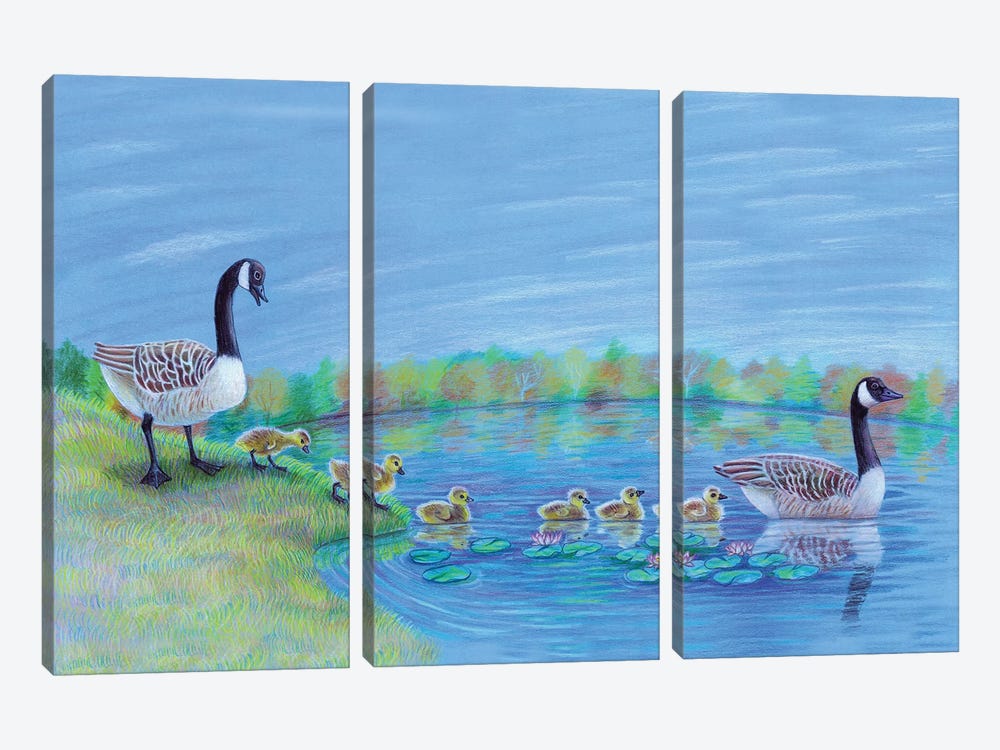 Geese Lake by Miri Leshem-Pelly 3-piece Canvas Print