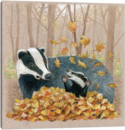 Badgers Forest Canvas Art Print - Badger Art