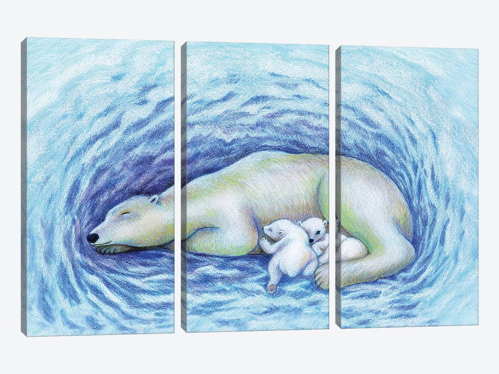 Polar Bear Den by Miri Leshem-Pelly 3-piece Canvas Print