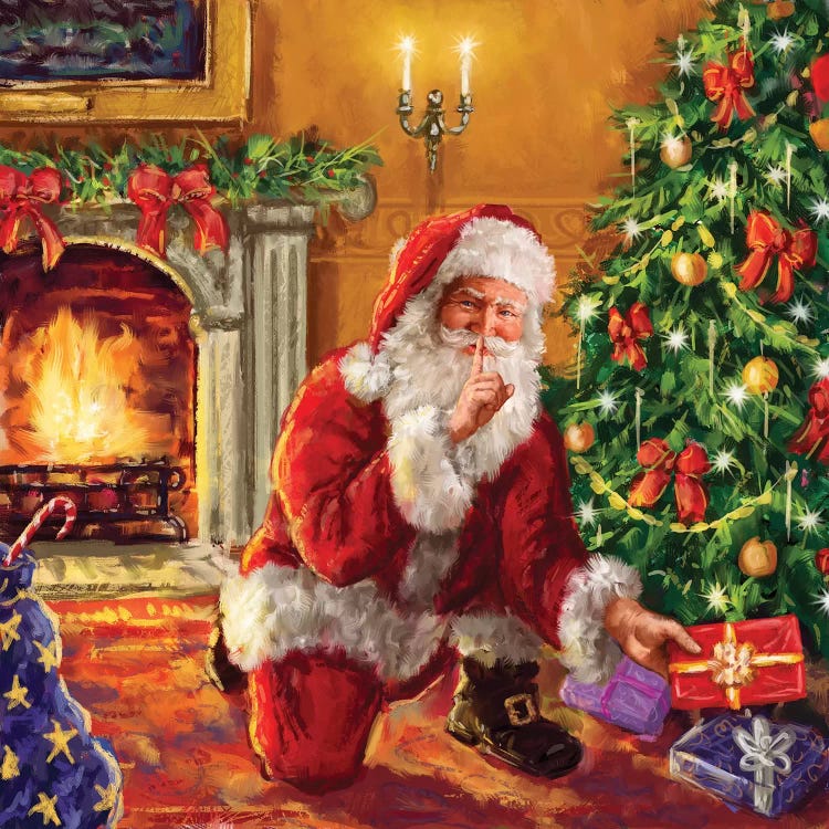 Santa At Tree With Present