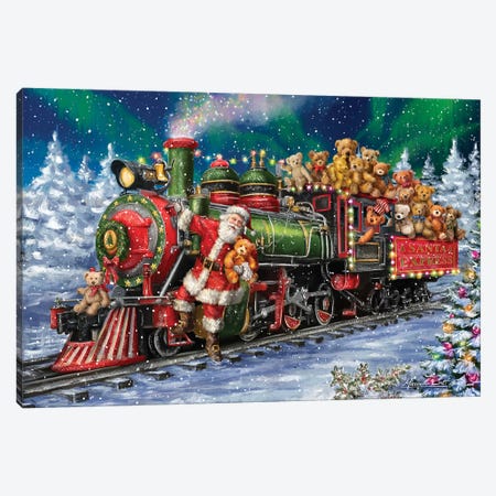 Santa Riding Train With Toy Bears Canvas Print #MLL11} by Marcello Corti Canvas Art Print