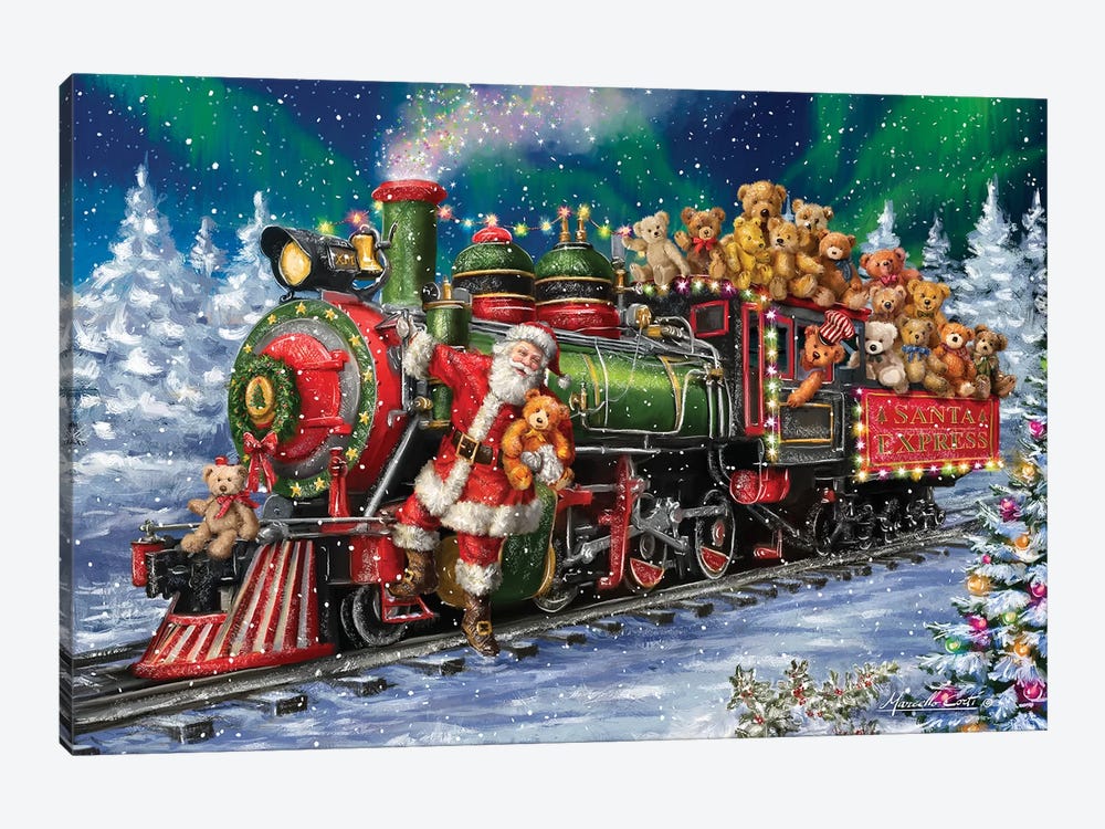 Santa Riding Train With Toy Bears by Marcello Corti 1-piece Canvas Artwork