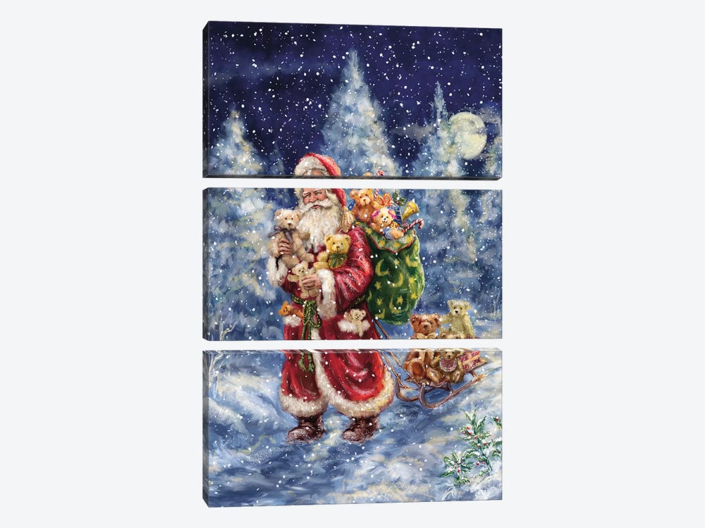 Santa in Winter Woods With Sack by Marcello Corti 3-piece Canvas Art