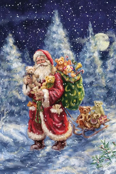 Roaring Brook Art: Santa in Winter Woods With Sack by Marcello Corti