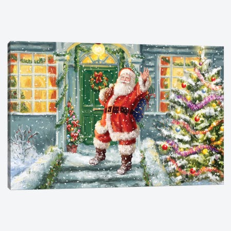 Santa On Steps With Green Door Canvas Print #MLL14} by Marcello Corti Canvas Artwork