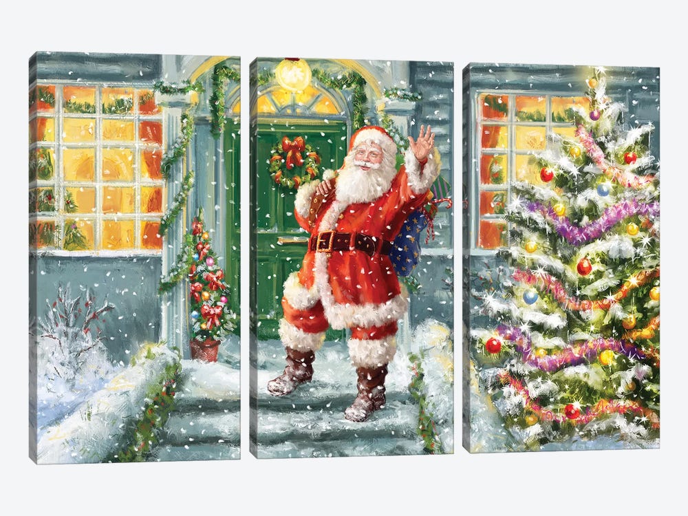 Santa On Steps With Green Door by Marcello Corti 3-piece Canvas Art Print