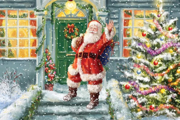 Home For The Holidays: Santa On Steps With Green Door by Marcello Corti