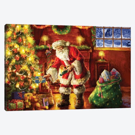 Santa Putting Gifts Under Tree Canvas Print #MLL15} by Marcello Corti Canvas Artwork