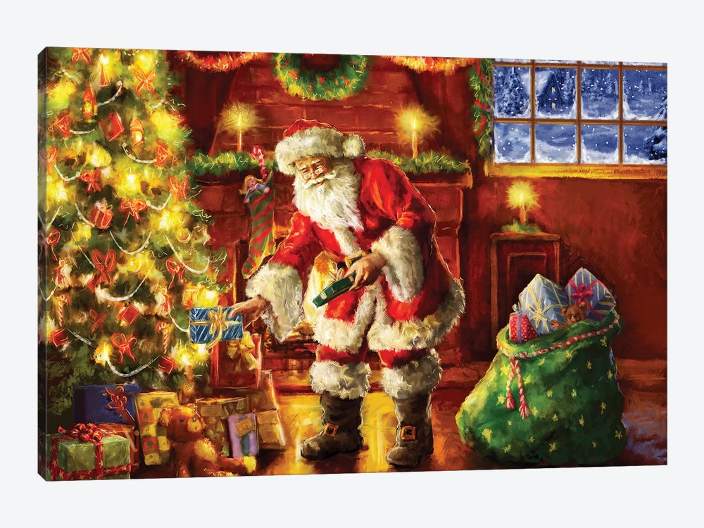 Santa Putting Gifts Under Tree by Marcello Corti 1-piece Canvas Artwork