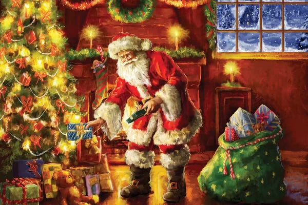 Home For The Holidays: Santa Putting Gifts Under Tree by Marcello Corti