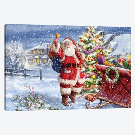 Santa Ringing Bell With Sleigh Canvas Print #MLL16} by Marcello Corti Canvas Artwork