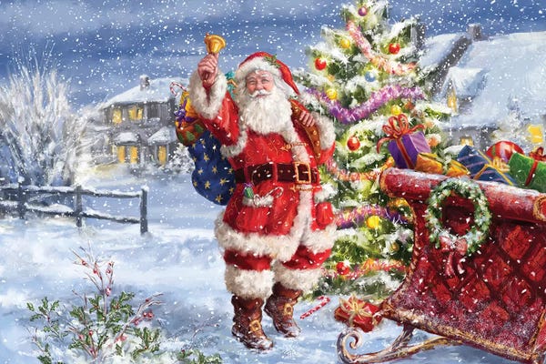Marcello Corti: Santa Ringing Bell With Sleigh by Marcello Corti
