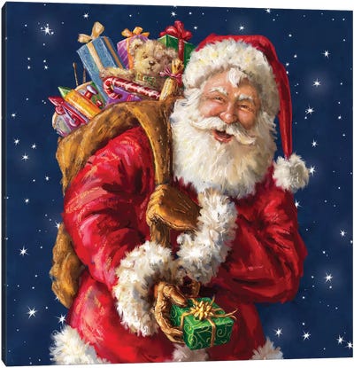 Santa Winking With Sack Canvas Art Print - Large Christmas Art