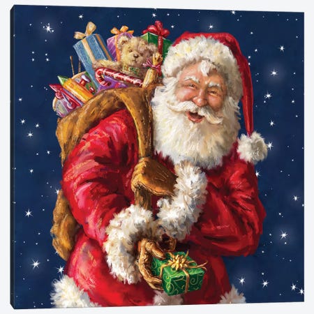 Santa Winking With Sack Canvas Print #MLL19} by Marcello Corti Canvas Print
