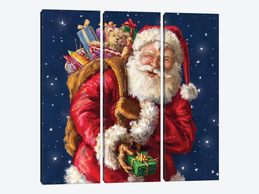 Santa Winking With Sack by Marcello Corti 3-piece Canvas Art