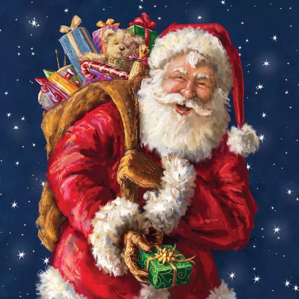 Marcello Corti: Santa Winking With Sack by Marcello Corti