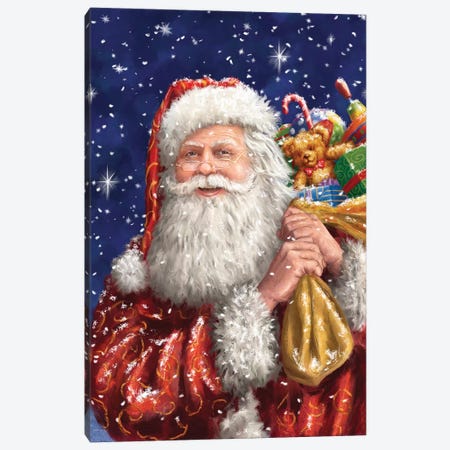Santa With His Sack On Blue Canvas Print #MLL21} by Marcello Corti Canvas Art