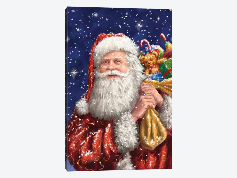 Santa With His Sack On Blue by Marcello Corti 1-piece Canvas Print