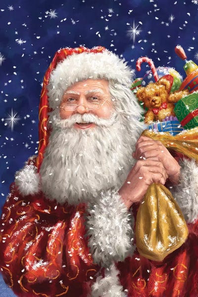 Marcello Corti: Santa With His Sack On Blue by Marcello Corti