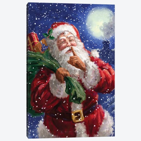 Santa on Blue with moon Canvas Print #MLL27} by Marcello Corti Art Print