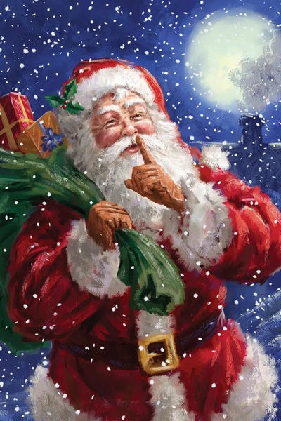 Roaring Brook Art: Santa on Blue with moon by Marcello Corti