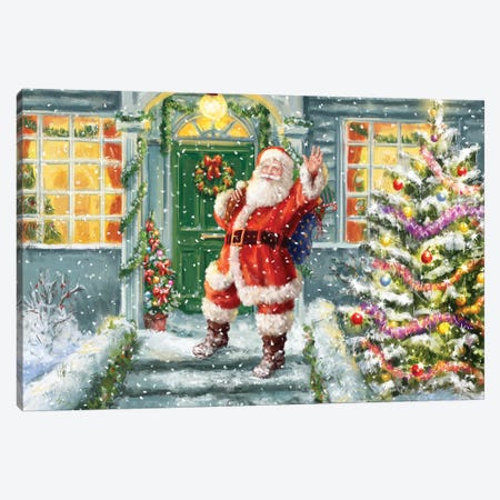 Santa on Steps with green door Canvas Print #MLL28} by Marcello Corti Canvas Artwork