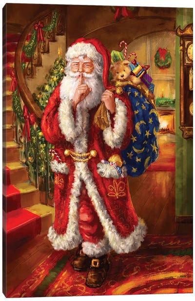 Santa-Staircase Canvas Art Print - Christmas Art