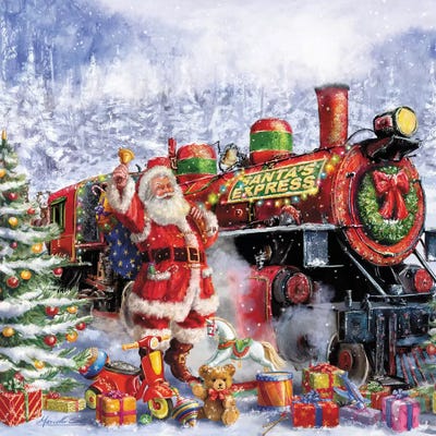 Santa And Red Train by Marcello Corti framed canvas print