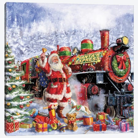 Santa And Red Train Canvas Print #MLL6} by Marcello Corti Canvas Print