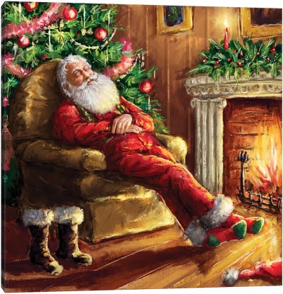 Santa Asleep In Chair Canvas Art Print - Christmas Trees & Wreath Art