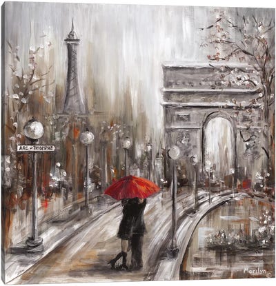 Rainy Embrace Canvas Art Print - The Eiffel Tower