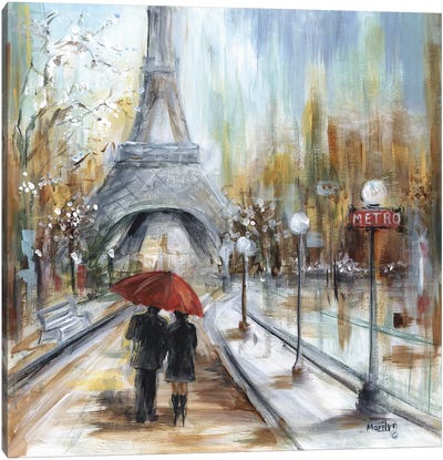 Romantic Paris Canvas Art Print - Rain Inspired