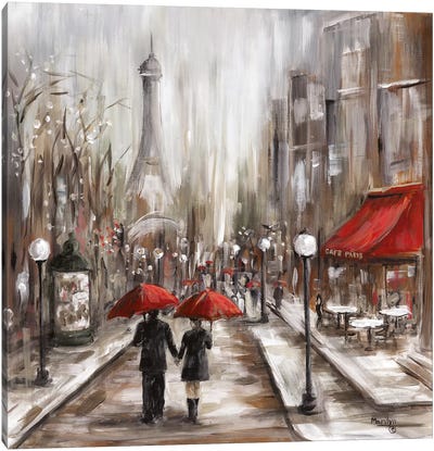 Rainy Afternoon Café Canvas Art Print - Cityscape Art
