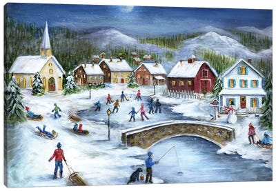 Moonlit Skaters Canvas Art Print - Christmas Scenes