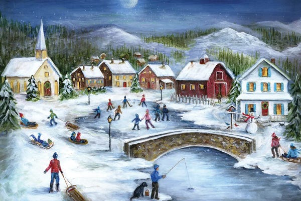 Villages & Towns: Moonlit Skaters by Marilyn Dunlap