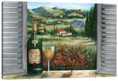 Tuscan White and Poppies Canvas Art Print - Mediterranean Décor