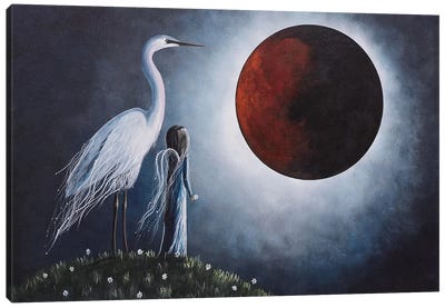 Night With The Great Egret Canvas Art Print - Moonlight Art Parlour