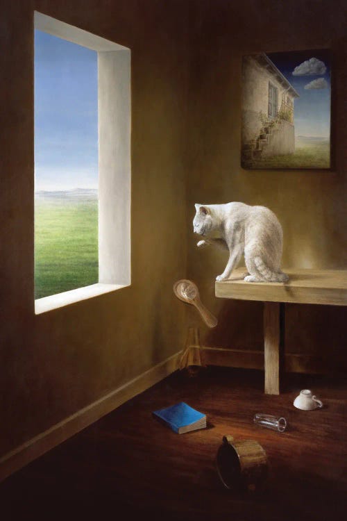 Peace In The Midst Of Chaos - Surreal Cat Art by Marlene Llanes wall art