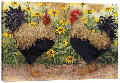 Roosters en Place III Canvas Art Print - Chicken & Rooster Art