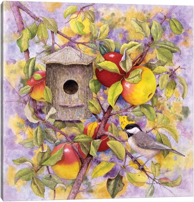 Chickadee & Apples Canvas Art Print - Apple Trees