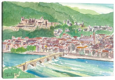Heidelberg Germany View Of City With Castle And River Neckar Canvas Art Print - Heidelberg