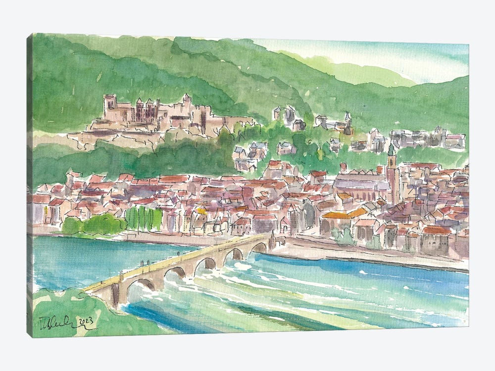 Heidelberg Germany View Of City With Castle And River Neckar by Markus & Martina Bleichner 1-piece Canvas Art